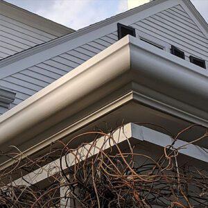 A white fascia gutter system on a building.