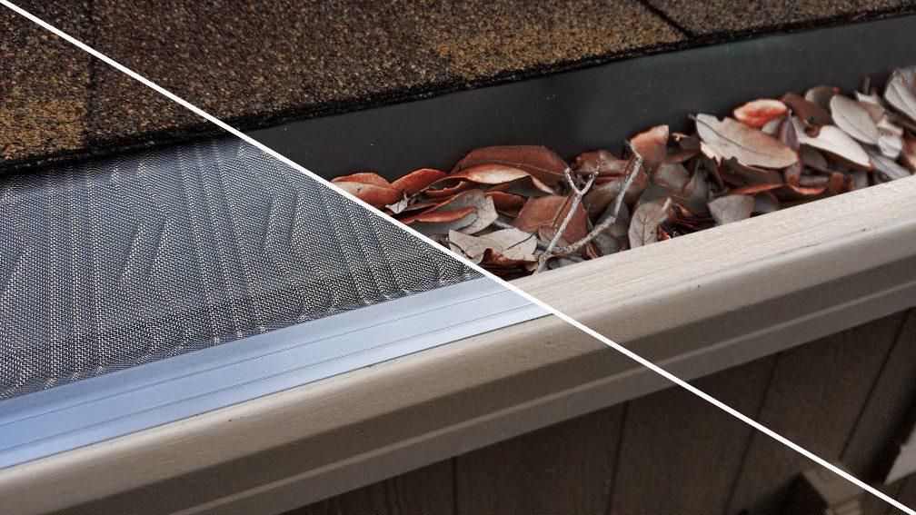 A clean gutter guard and a gutter guard filled with leaves