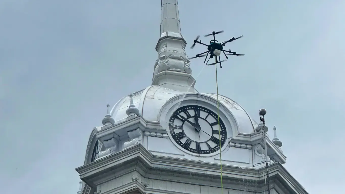 Drone Cleaning a courthouse.